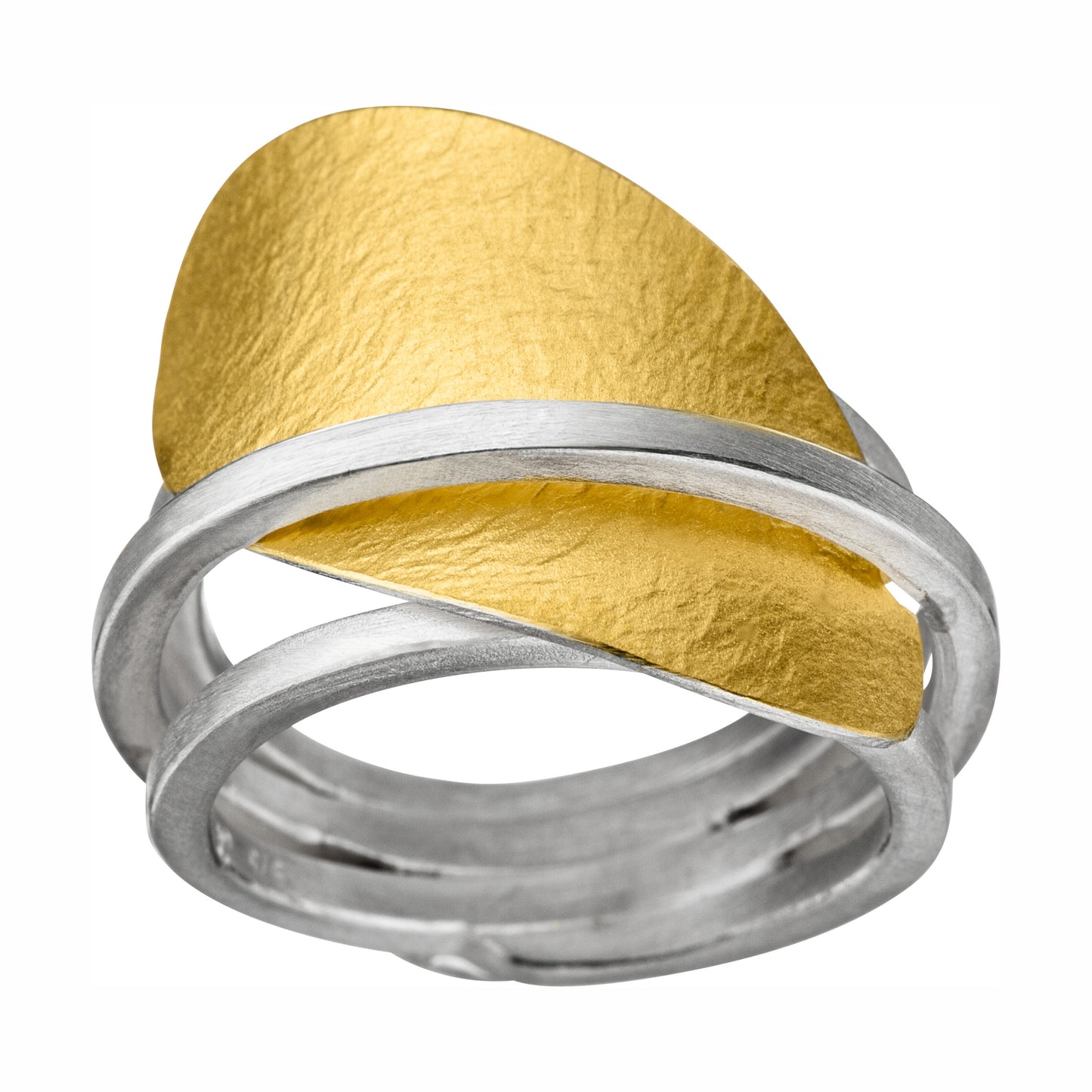 R1166 - Silver and Textured Gold Ring