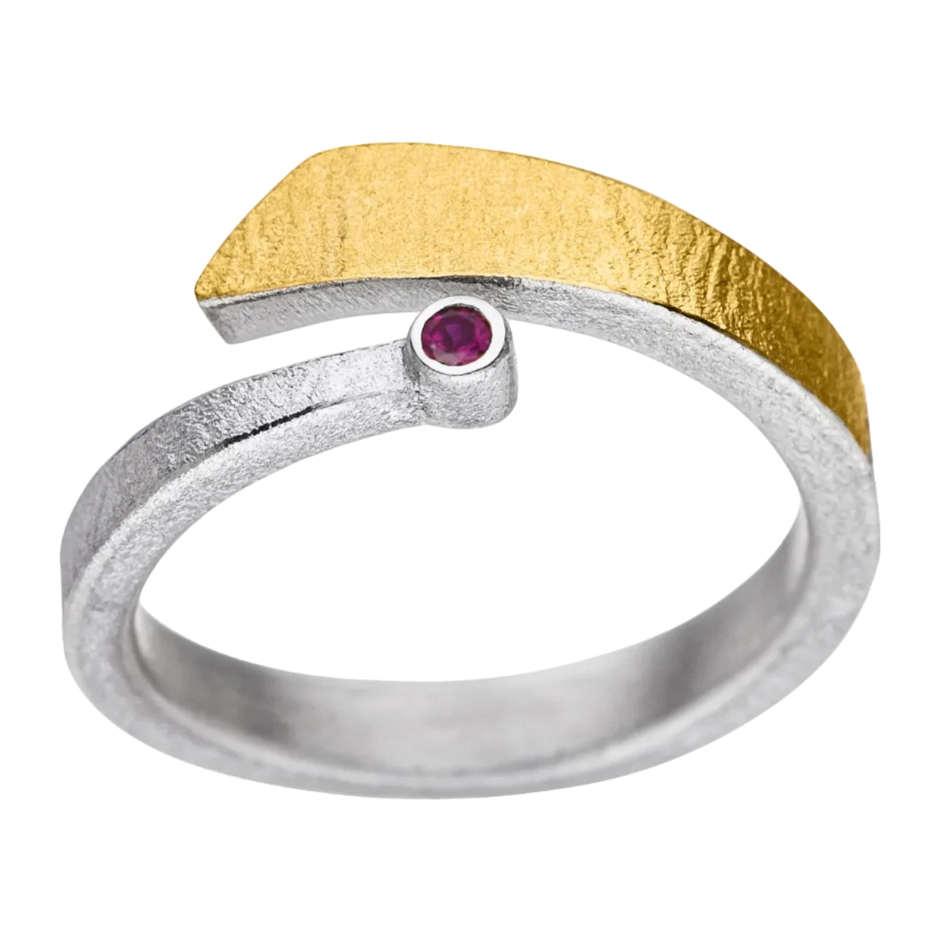 R1189 - Silver and Gold Ruby Twist Ring