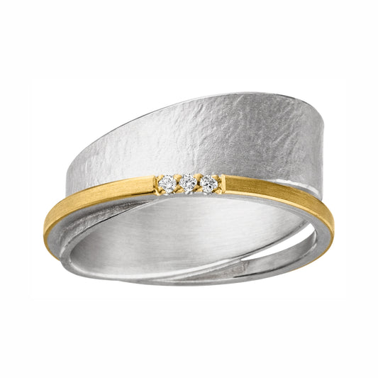 R1322 - Silver and Gold 3 Diamond Ring