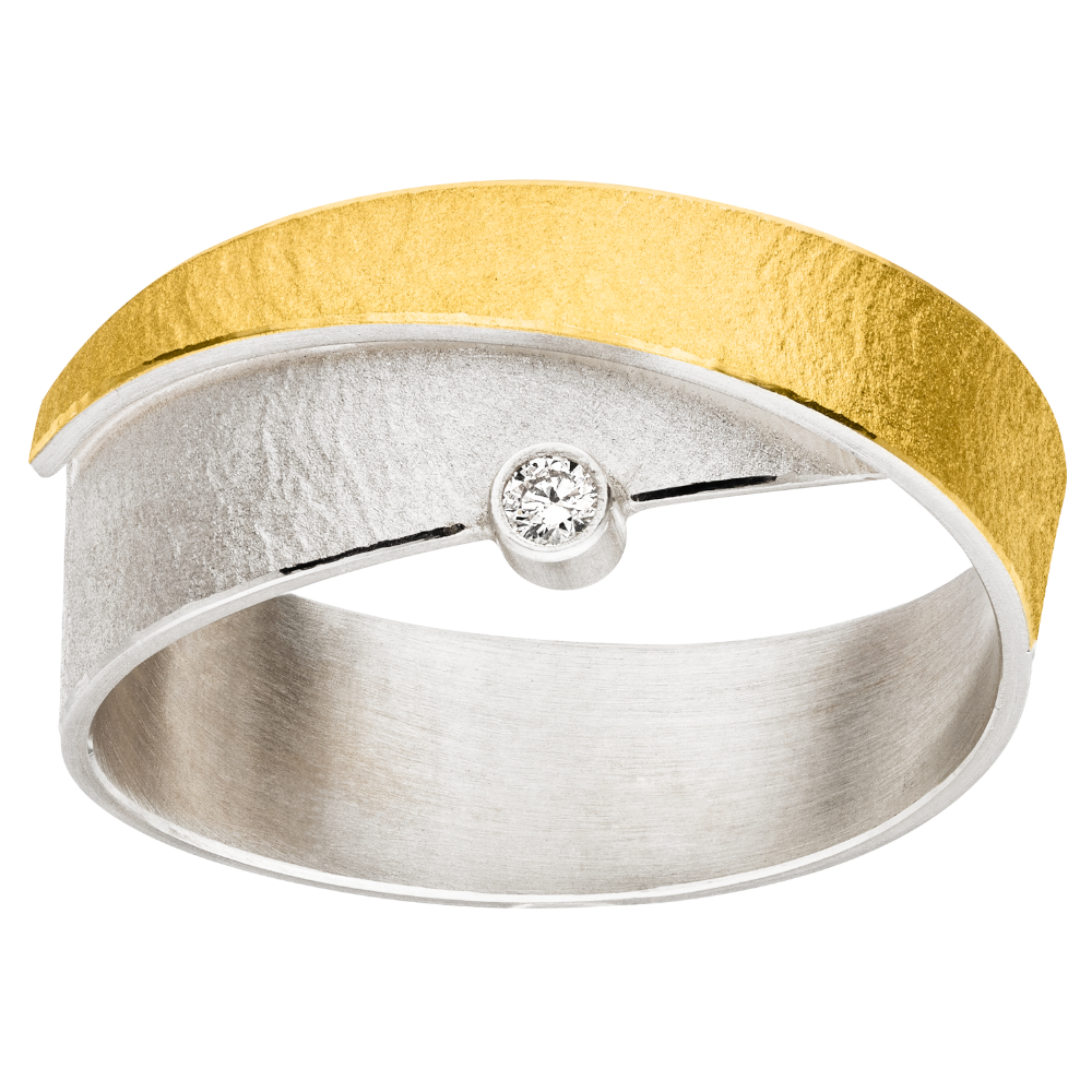 R1338 - Silver, Gold & Diamond Ring