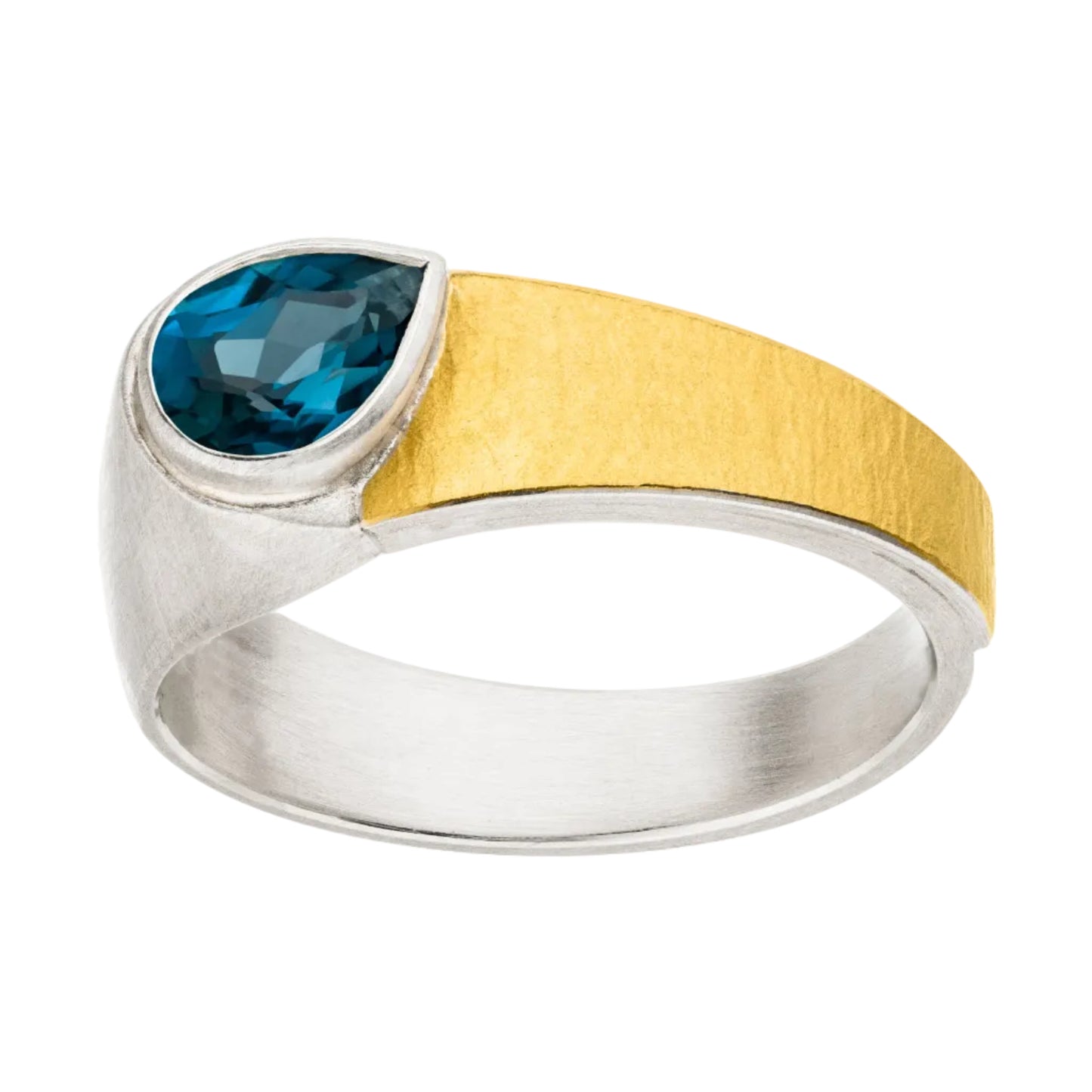 R1310 - Silver and Gold Pear Cut Topaz Ring