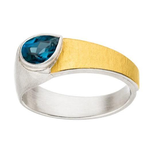 R1310 - Silver and Gold Pear Cut Topaz Ring