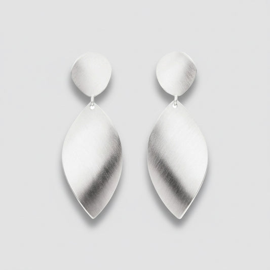 Pair of silver earrings on a white background