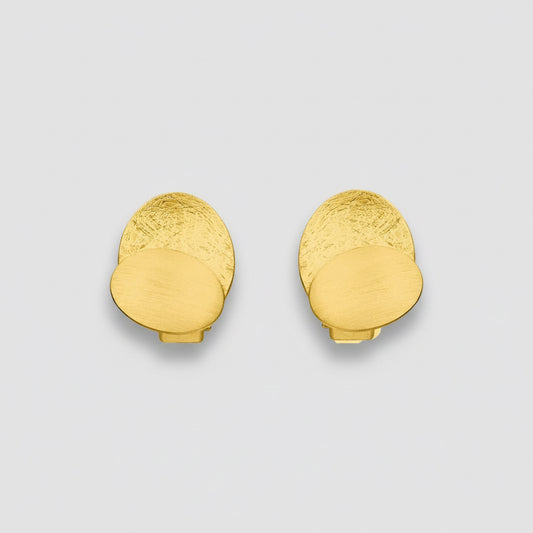 Pair of gold earrings on a white background