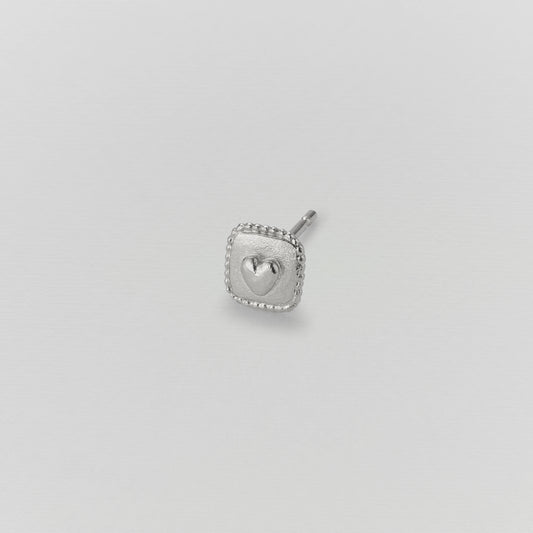 Square Ex-voto Heart Stud Earring