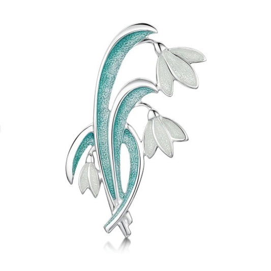 Snowdrop 3-leaf Sterling Silver Brooch in Leaf Enamel