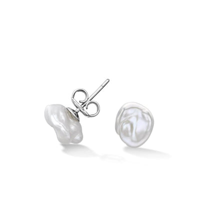 White Keshi Pearl Studs