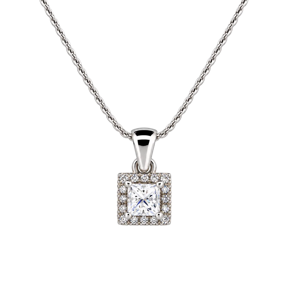 Princess Diamond Halo Pendant