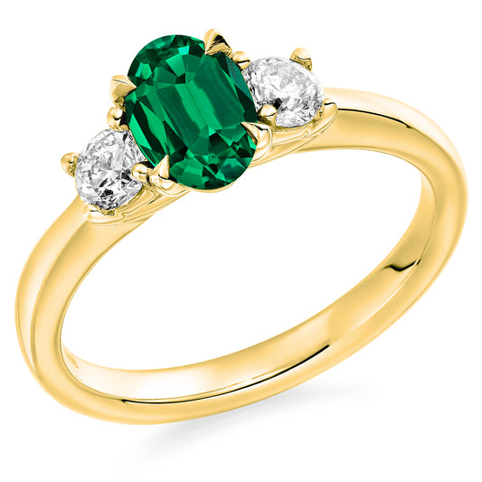 18ct Yellow Gold Emerald and Diamond Trilogy