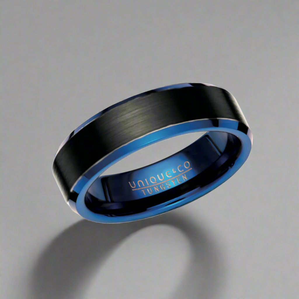 Blue Tungsten Carbide Mens Ring