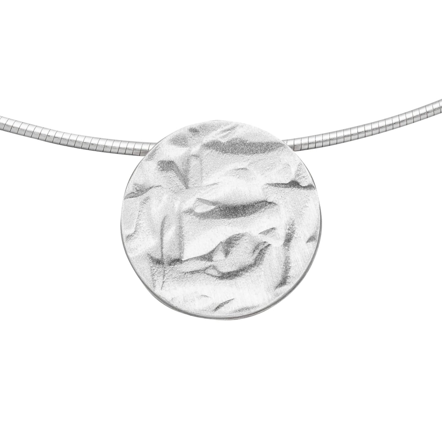 Silver Crease Textured Circle Pendant