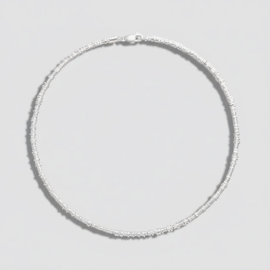 Silver necklace on a white background