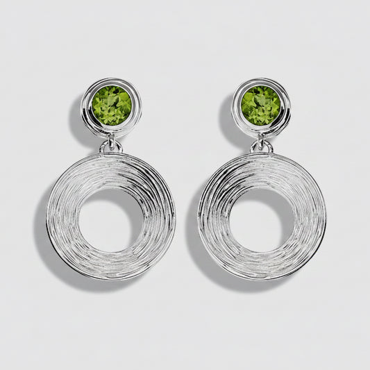 Textured Silver Drop Earrings with Peridot
