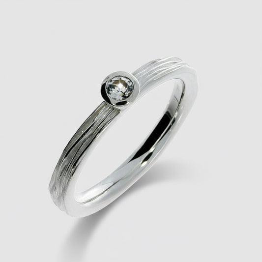 White Topaz Ring Wood Textured Band