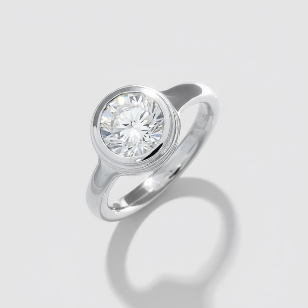 White Topaz Ring Wood Textured Setting