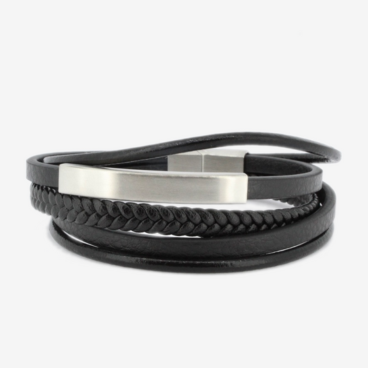 Triple Leather Bracelet with Stainless Steel Tag - Customisable
