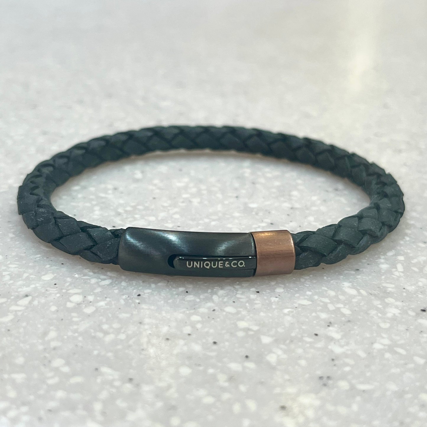 Unique Black Leather Bracelet with Brown Edge