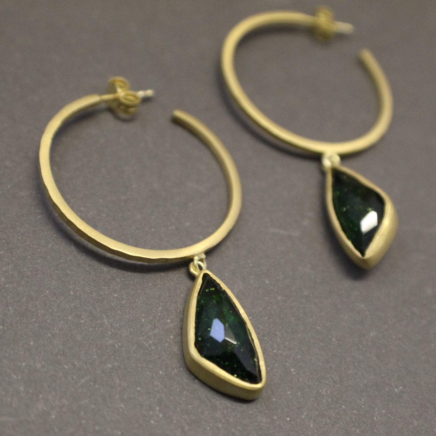 Green Sun Stone Hoop Earrings