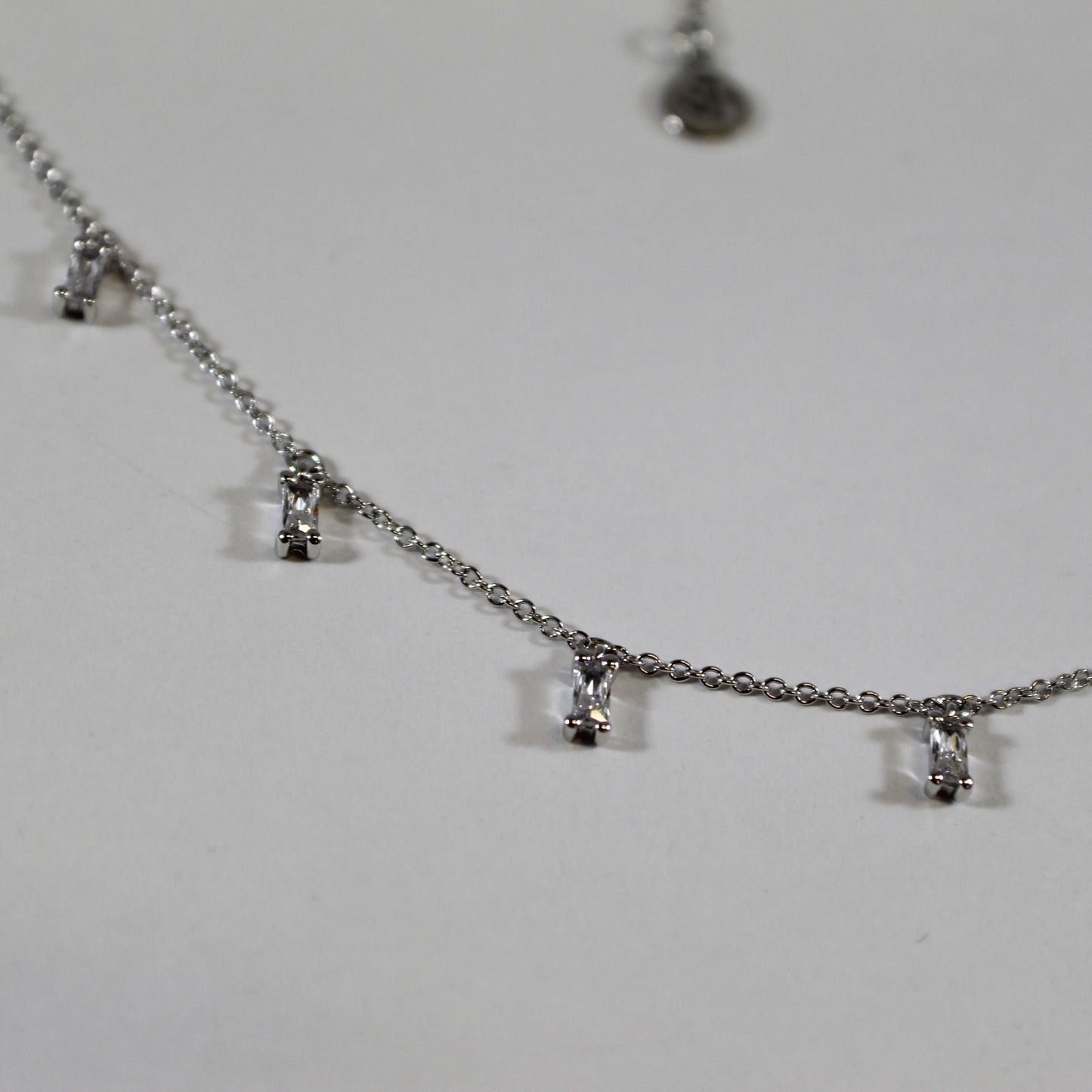 Silver CZ Drop Charm Necklace
