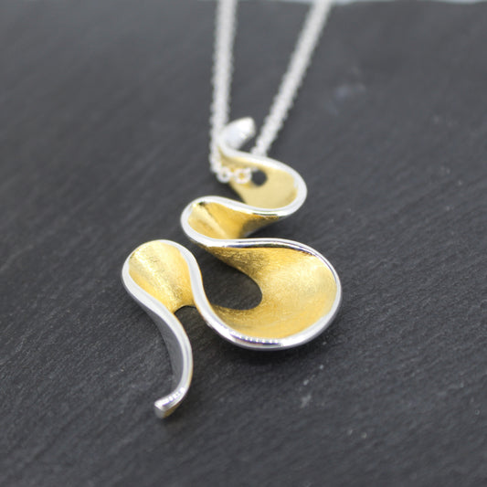 Sterling Silver Swirl Pendant with Yellow Gold Plating