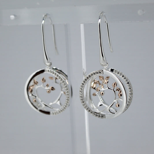 Sterling Silver Drop Earrings with Rose Gold Plating