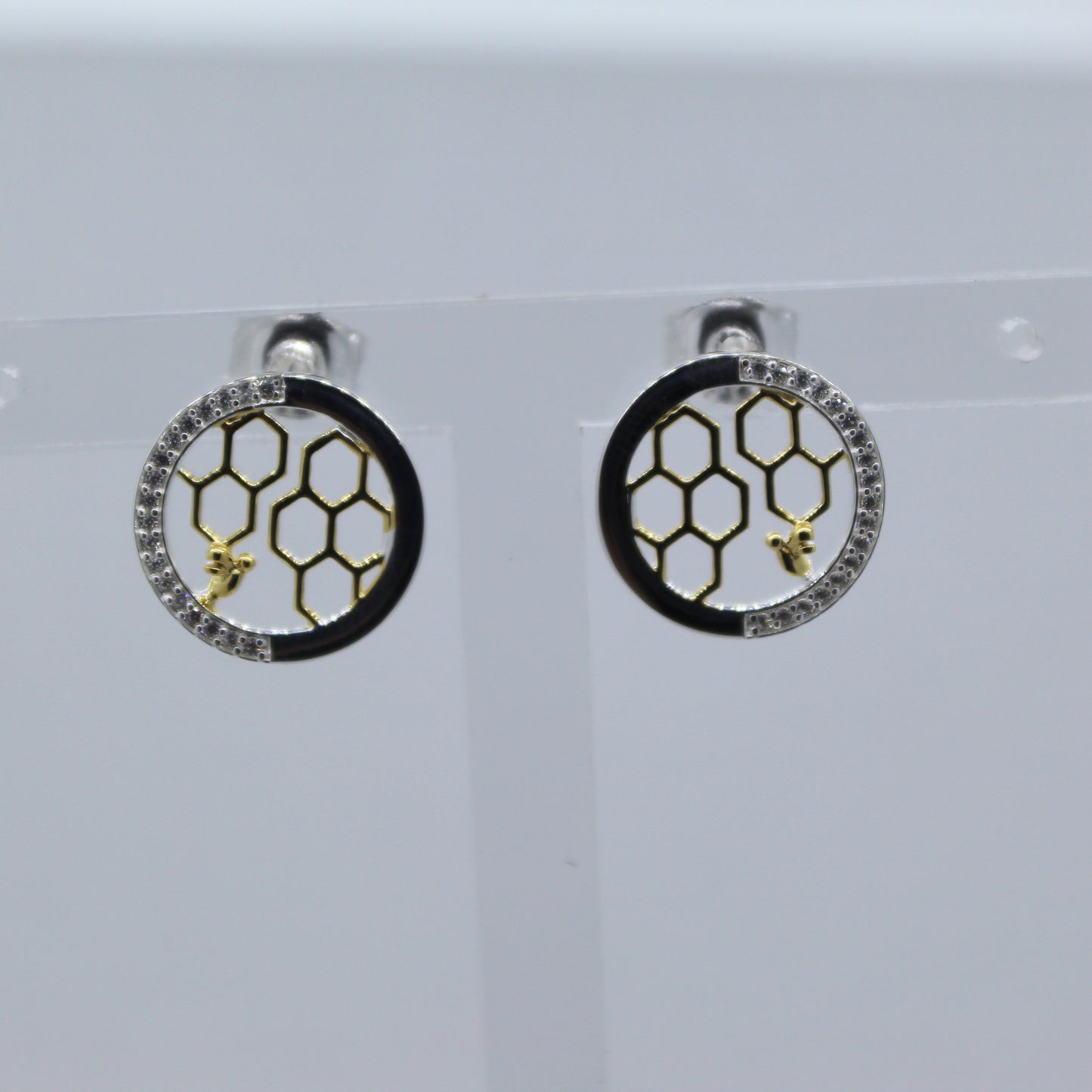 Sterling Silver Stud Honeycomb and Bee Earrings