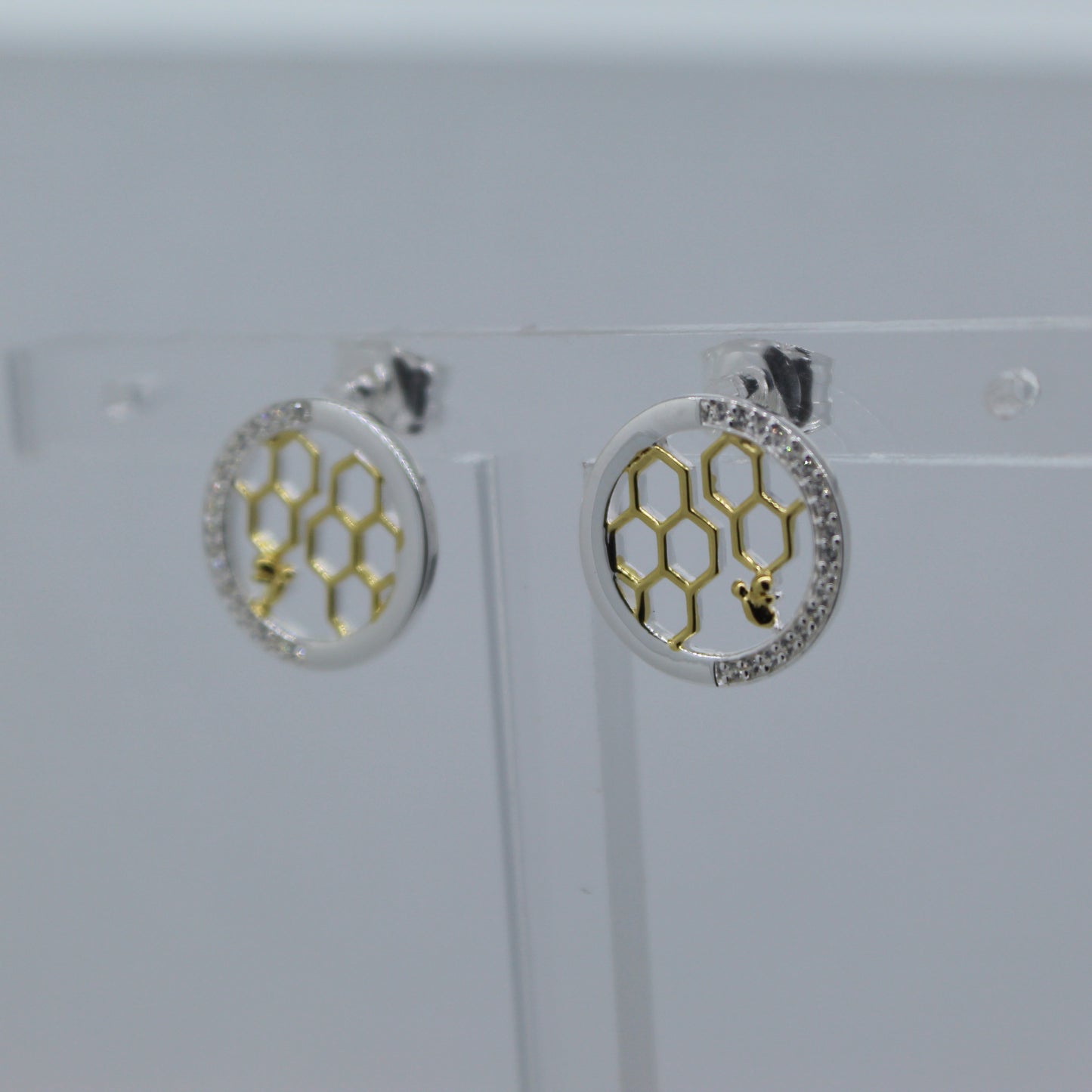 Sterling Silver Stud Honeycomb and Bee Earrings