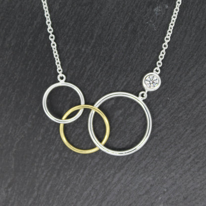 Silver Circles Necklace with Yellow Gold Plating