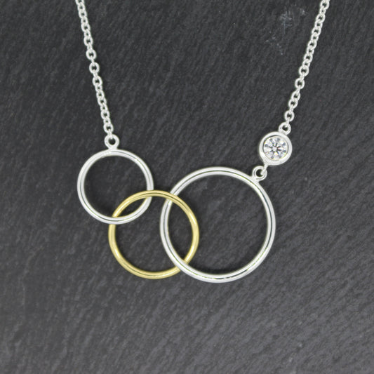 Silver Circles Necklace with Yellow Gold Plating