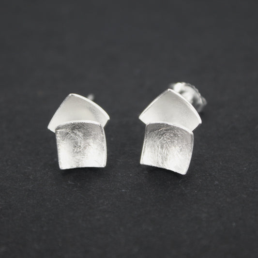 Silver Square Textured Studs