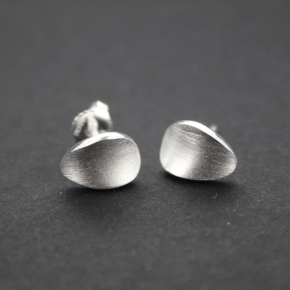 Silver Curved Pebble Studs