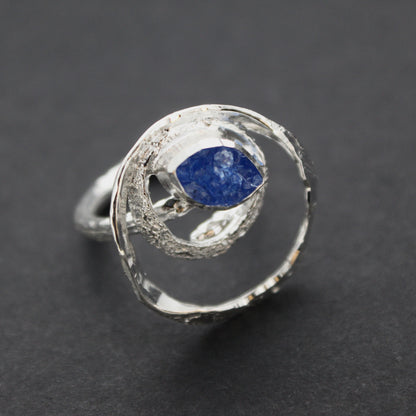 Blue Textured Round Ring