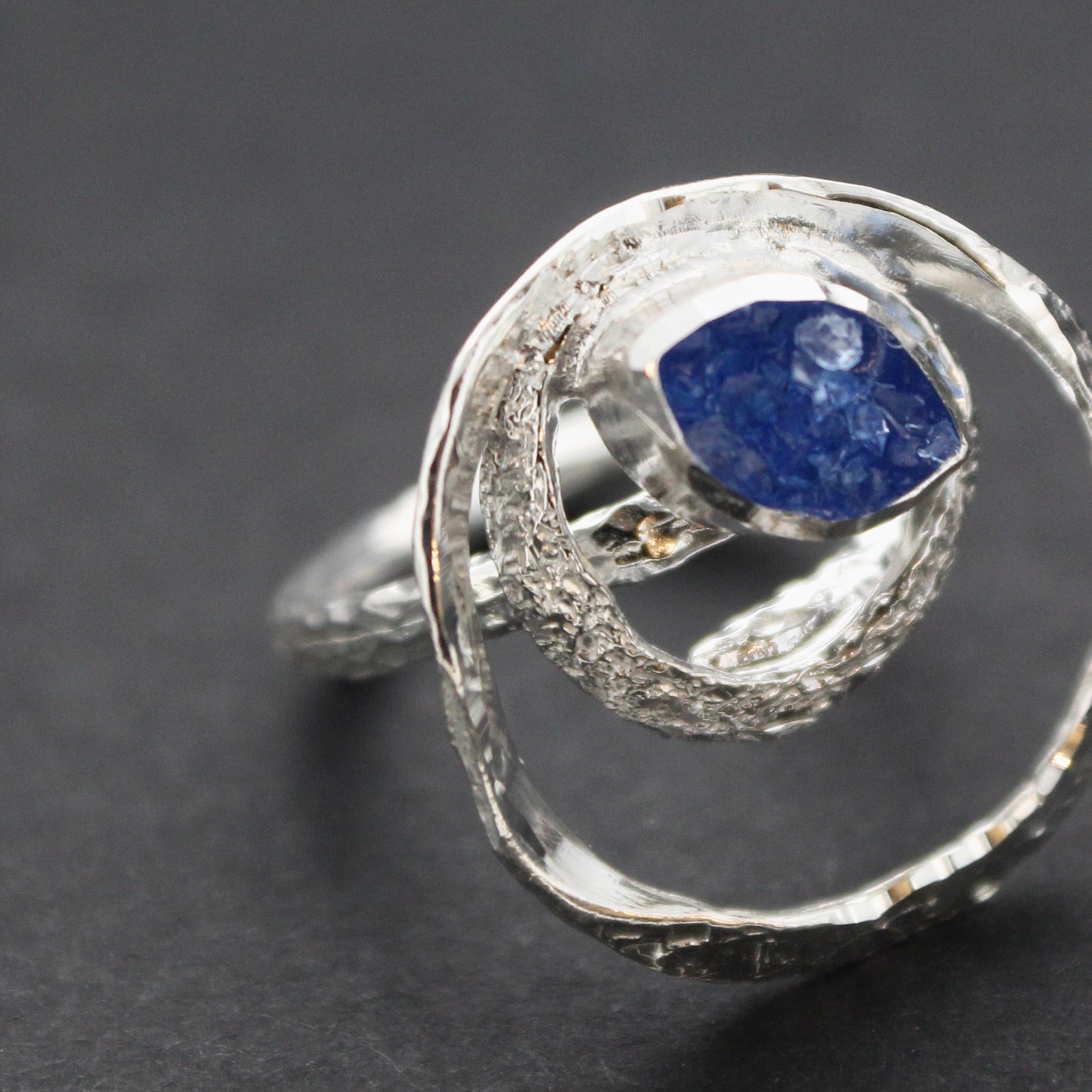 Blue Textured Round Ring