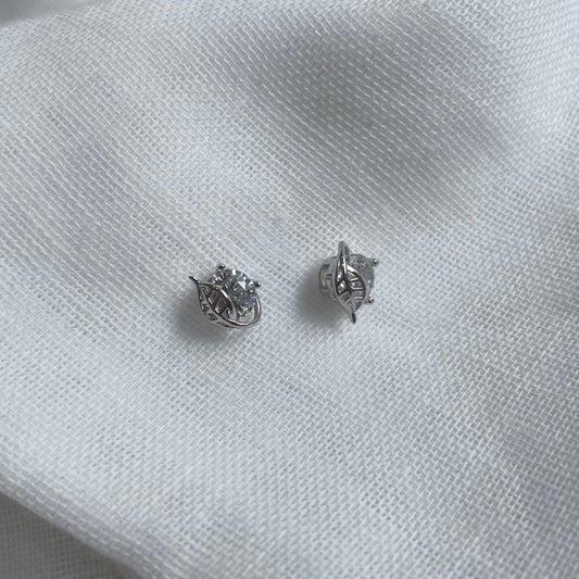 CZ Leaf Stud Earrings