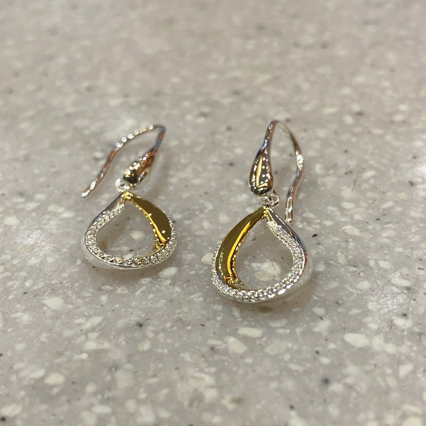 Silver and Gold CZ Drop Earrings