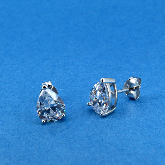 Silver Pear Cut CZ Studs