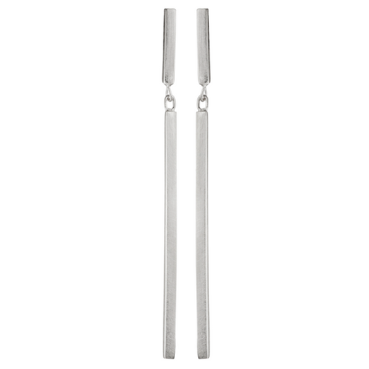 Long Bar Drop Silver Earrings