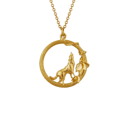 Column Loop Necklace with Howling Wolf