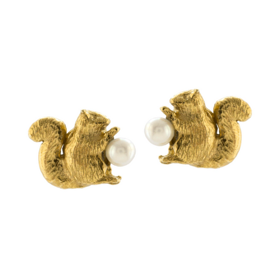 Squirrel & Pearl Stud Earrings