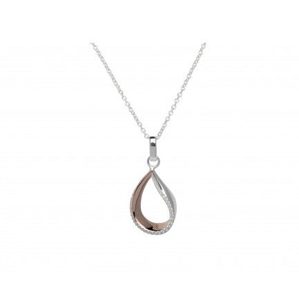 Silver and Rose Gold Plate Cubic Zirconia Tear Pendant