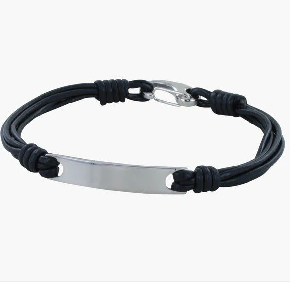 Black Leather ID Bracelet