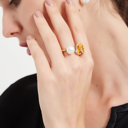 Quintessence Small Flower with Pearl Open Ring